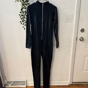 Leg Avenue wet look latex  Black Zipper Jumpsuit